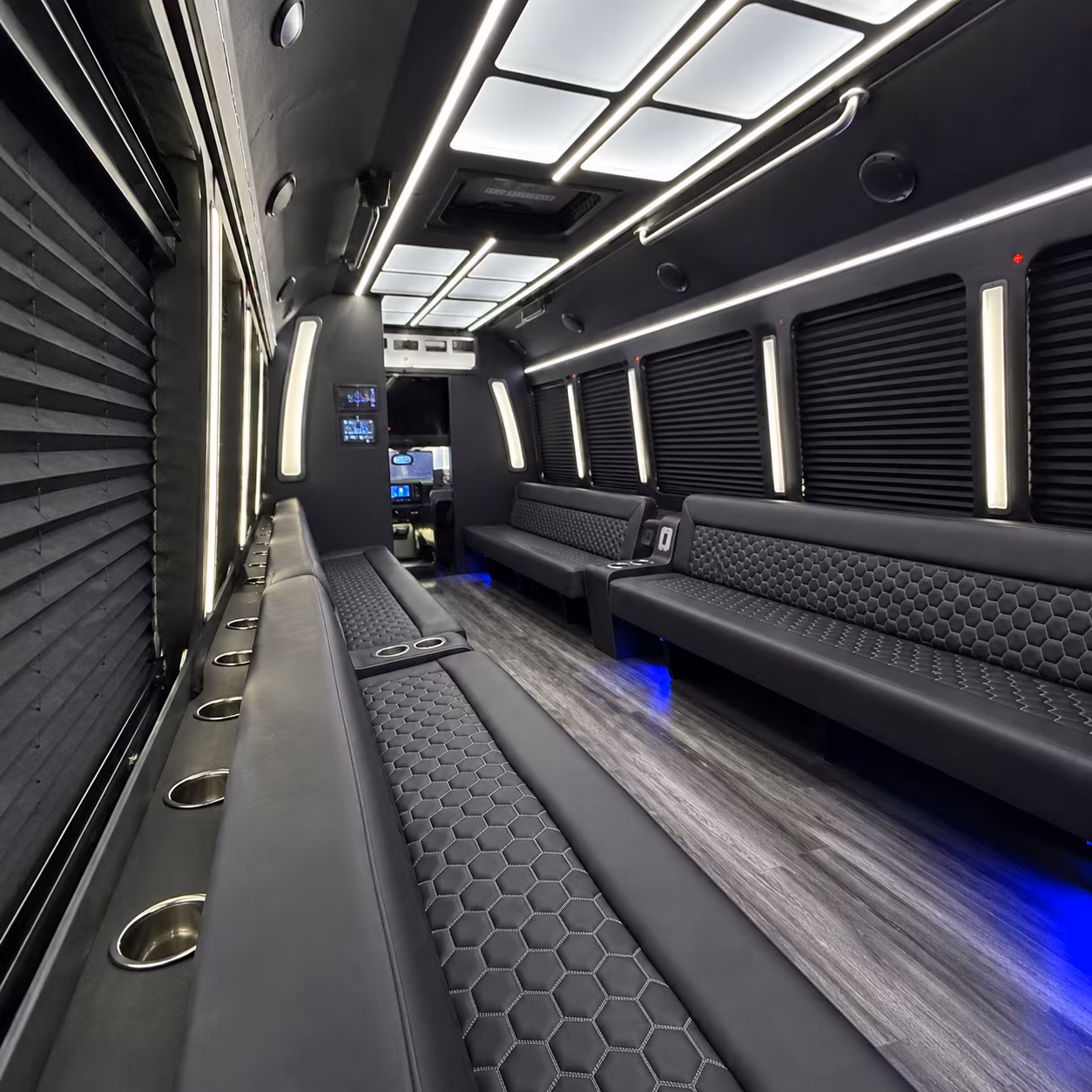 Lewisville Birthday, Sweet 16, & Quinceañera Transportation party bus interior