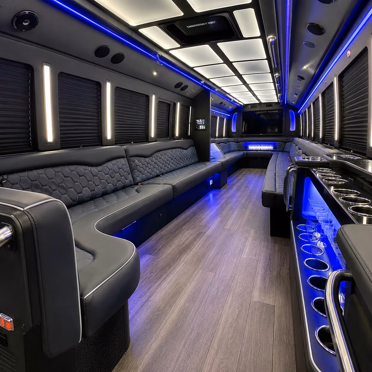 Lewisville Wedding Transportation party bus interior