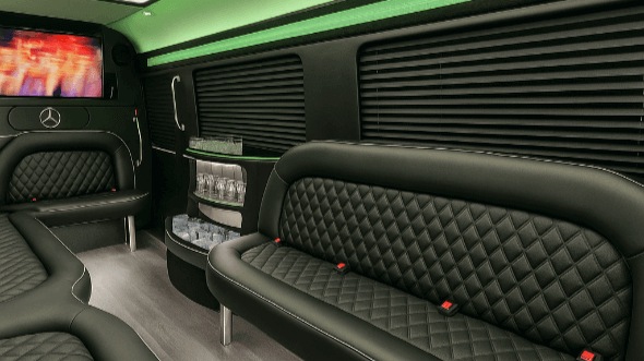 Interior of Charter Bus Company Denton's 14 Passenger Sprinter Limousine in Denton