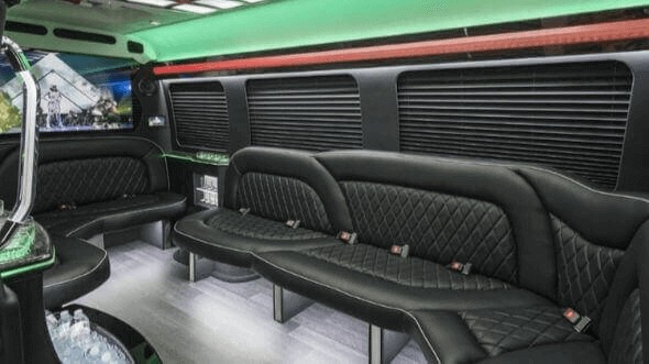 Interior of Charter Bus Company Irving's 18 Passenger Party Bus in Irving
