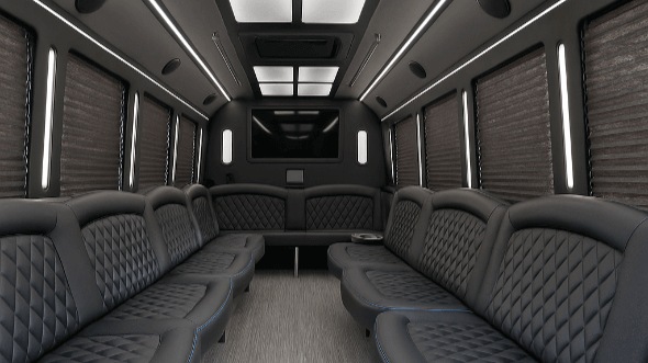 Interior of Charter Bus Company Plano's 28 Passenger Party Bus in Plano