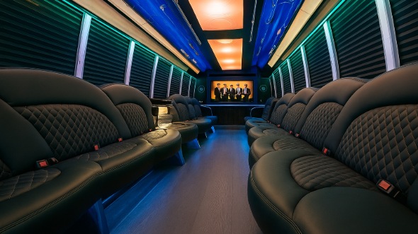 Interior of Charter Bus Company Irving's 30 Passenger Party Bus in Irving
